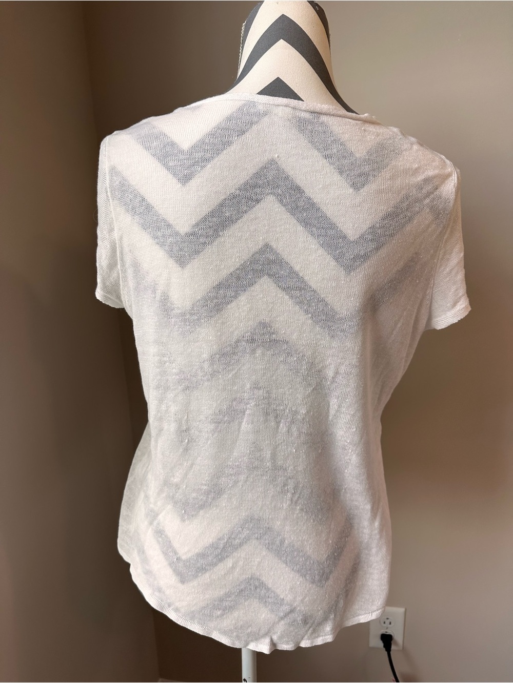 Eileen Fisher 100% Organic Linen Knit Short Sleeve Top White XS Oversized Sheer - Picture 2 of 7